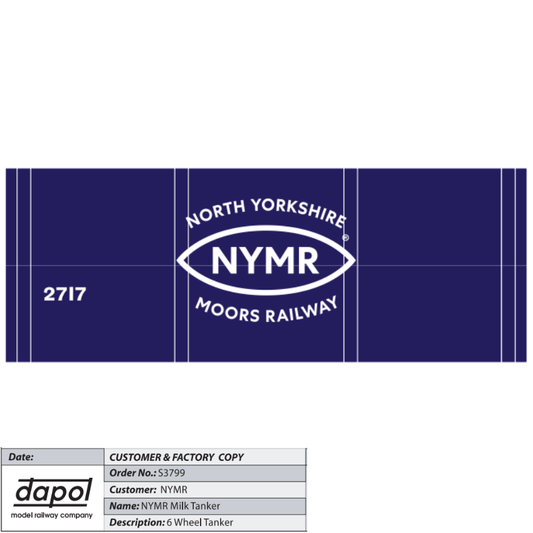 North Yorkshire Moors Railway (NYMR) milk tanker model with branding and specifications.