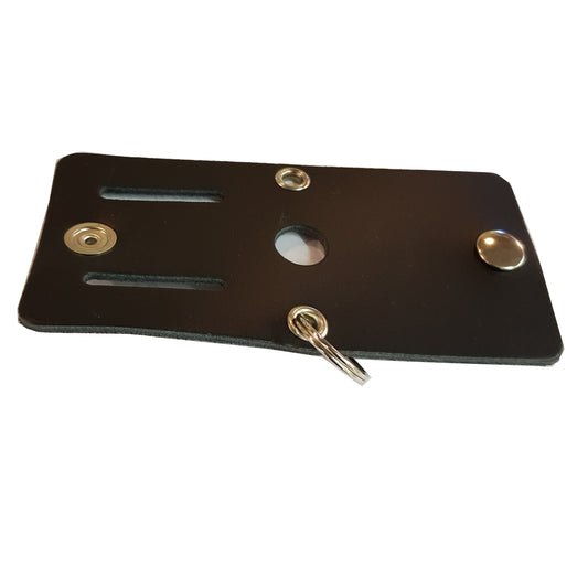 Open black leather carriage key holder with press stud and key ring