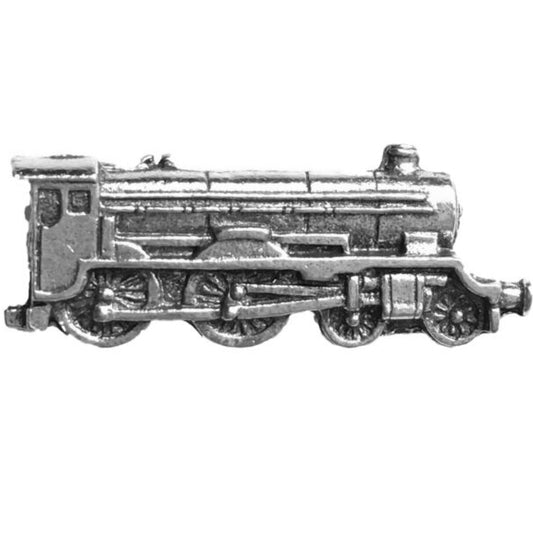 Pewter pin badge the shape of a steam engine.