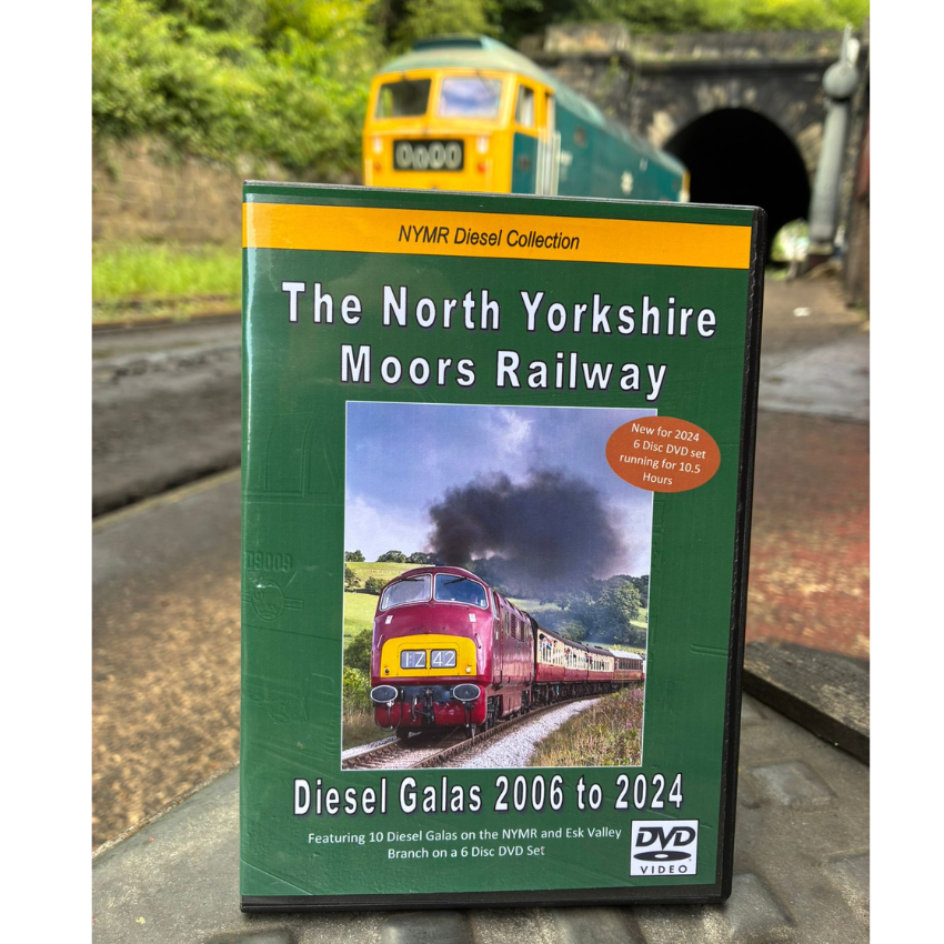DVD of diesel galas on NYMR shown in front of a passing diesel locomotive at Grosmont