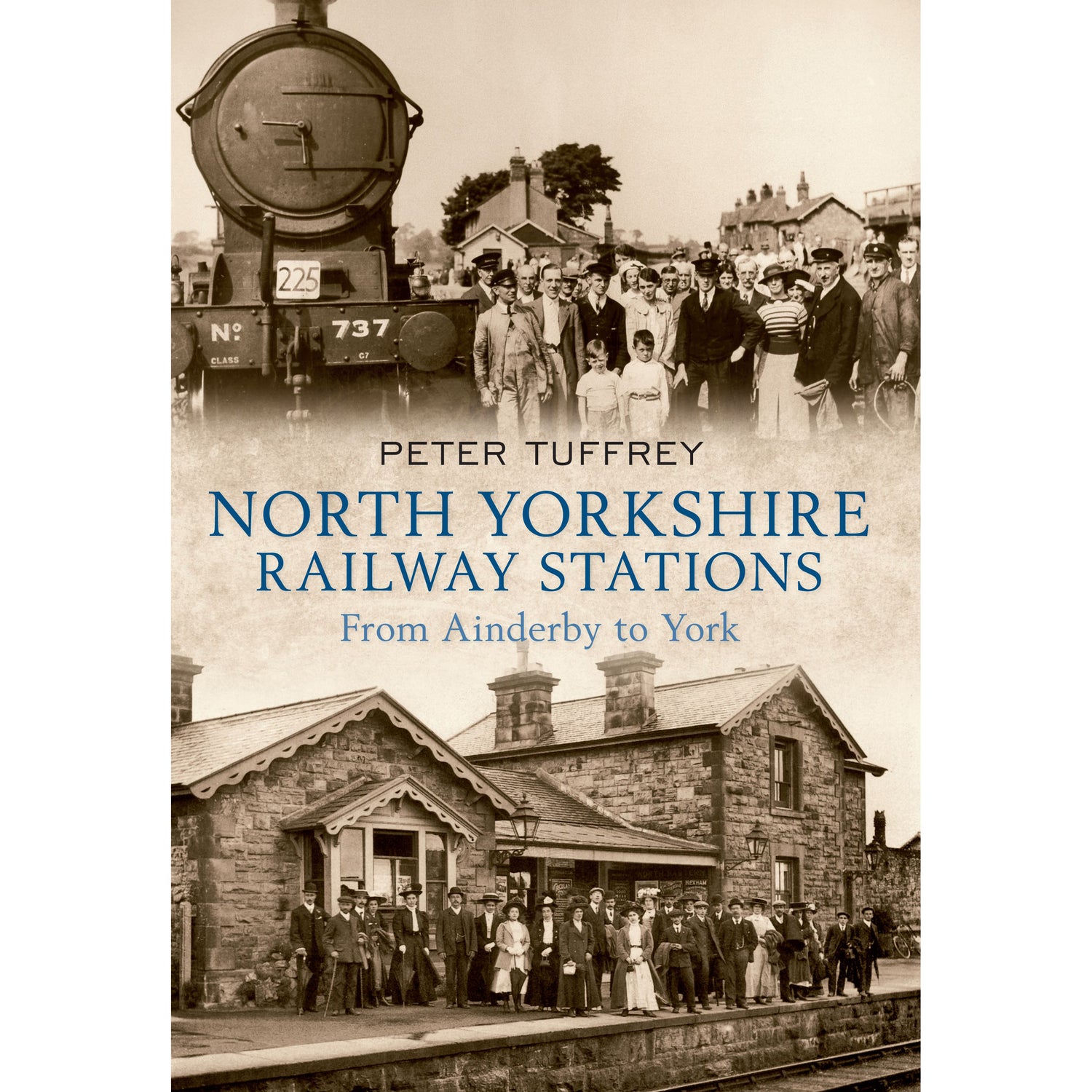 A book cover with black and white images of railways in North Yorkshire from days gone by