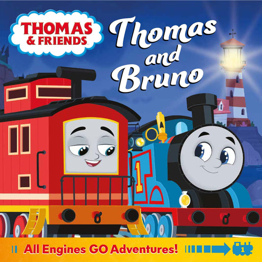 Cover of 'Thomas and Friends: Thomas and Bruno' featuring two cartoon trains with a lighthouse in the background.