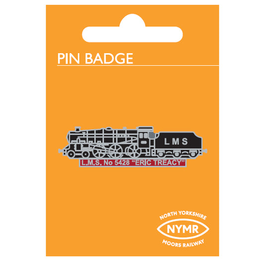 THe badge shown on a backing card with the NYMR logo on it.