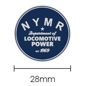 Round enamel pin badge with ruler measurement 28mm across.