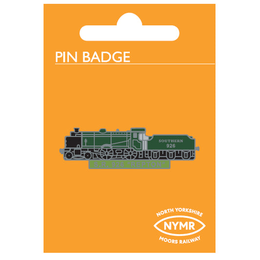 The badge shown on the backing card with NYMR logo