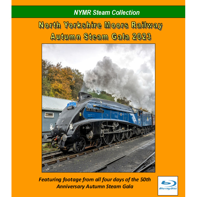 The cover of the BluRay case featuring the locomotive Sir Nigel Gresley at Grosmont MPD