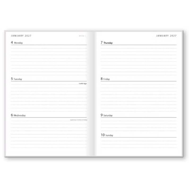 Inside pages of the diary showing a week to view.