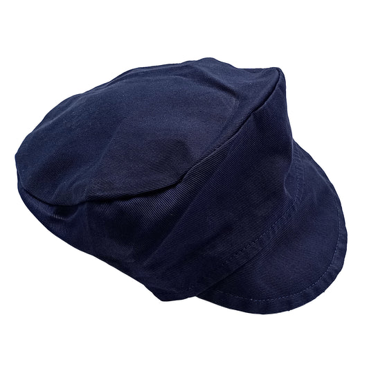 Navy blue hat with soft peak.