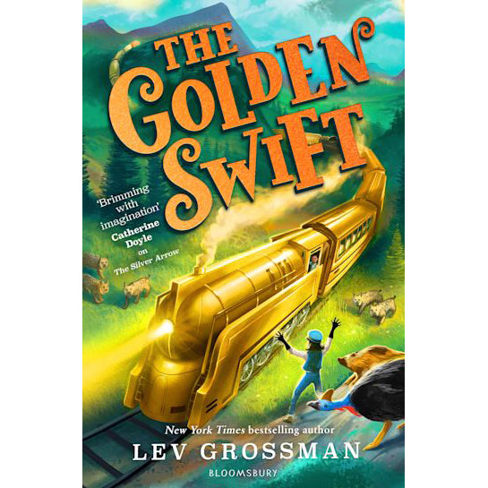 Book cover featuring a golden steam locomotive passing through a mountain valley.