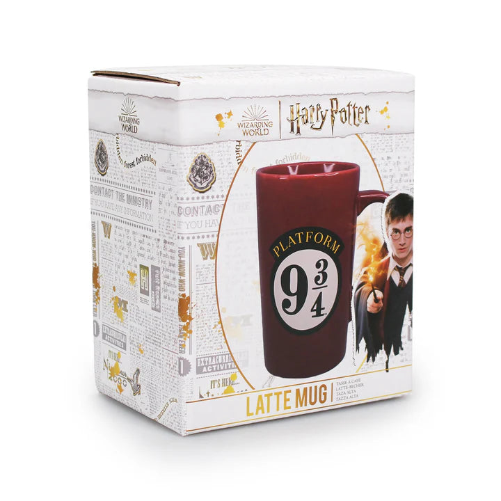 Image shows the box the mug comes in, with a photo of the mug and Harry Potter logos printed all over.