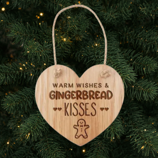 Gingerbread Kisses Oak Hanging Heart