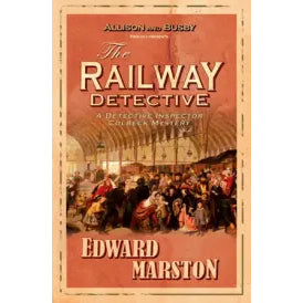 Book cover for the Railway Detective, showing a crowded platform with people in period dress.