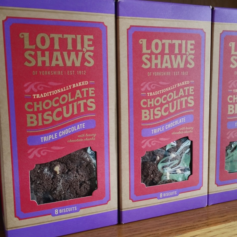 A row of biscuit boxes