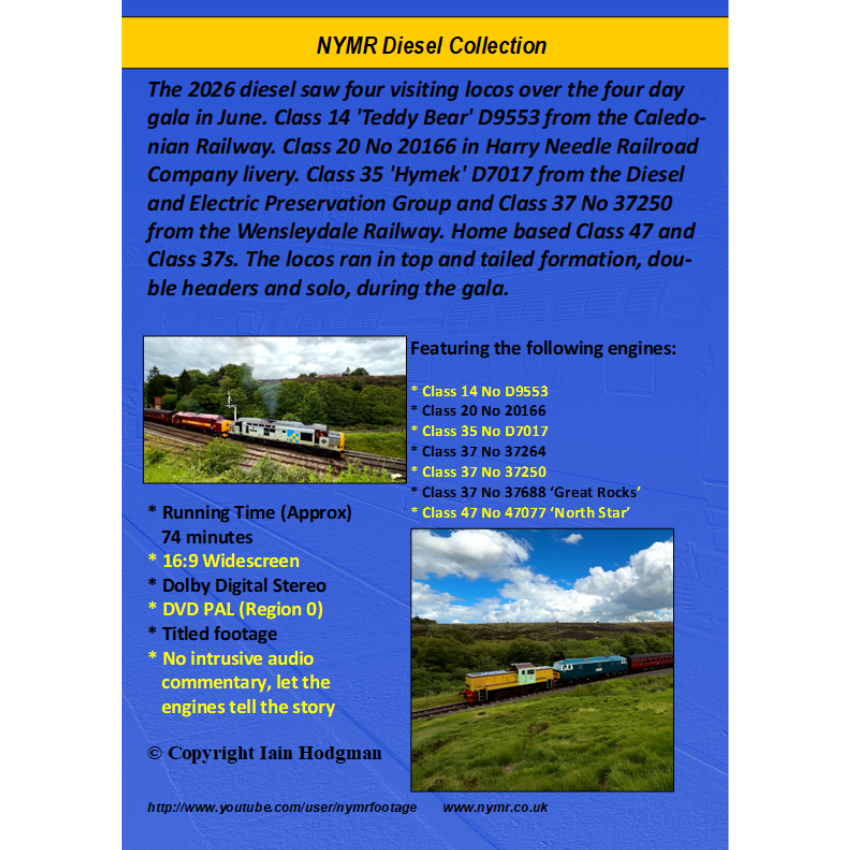 Back cover with loco listings and images of locomotives on the NYMR
