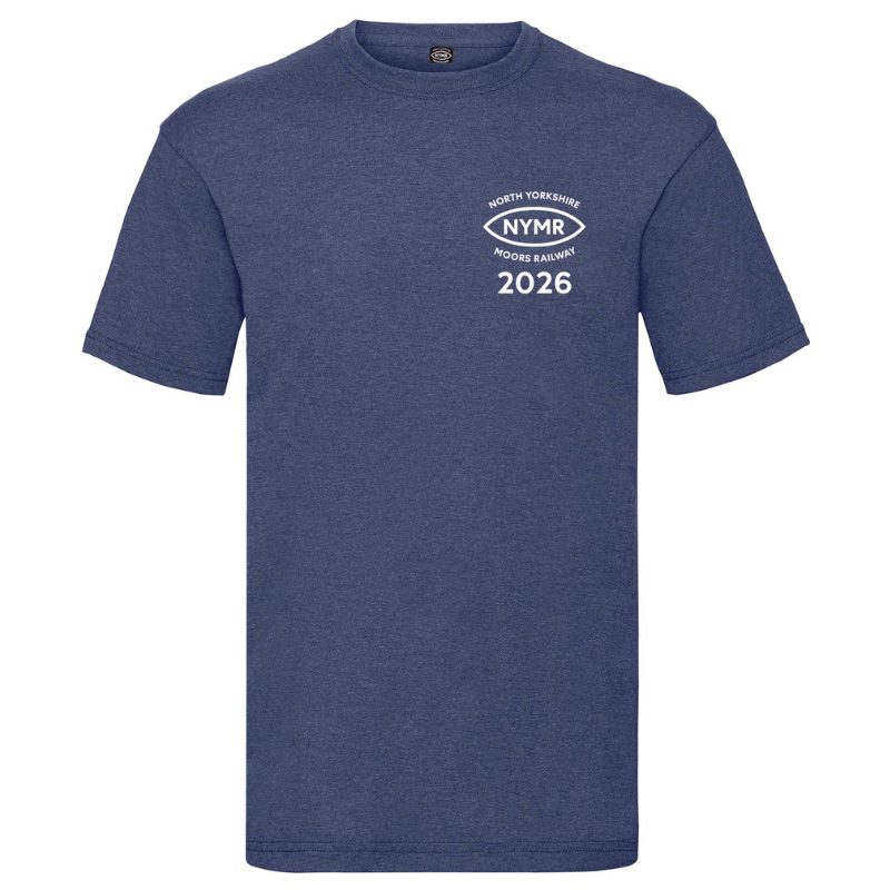 Front of t-shirt with NYMR logo and 2026 printed in white on left pocket area.
