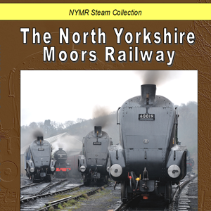 Brown DVD with photo of three A4s - Union of South Africa, Sir Nigel Gresley and Bittern. N Y M R Steam Collection printed on yellow stripe at top and The North Yorkshire Moors Railway printed in white above the photo.