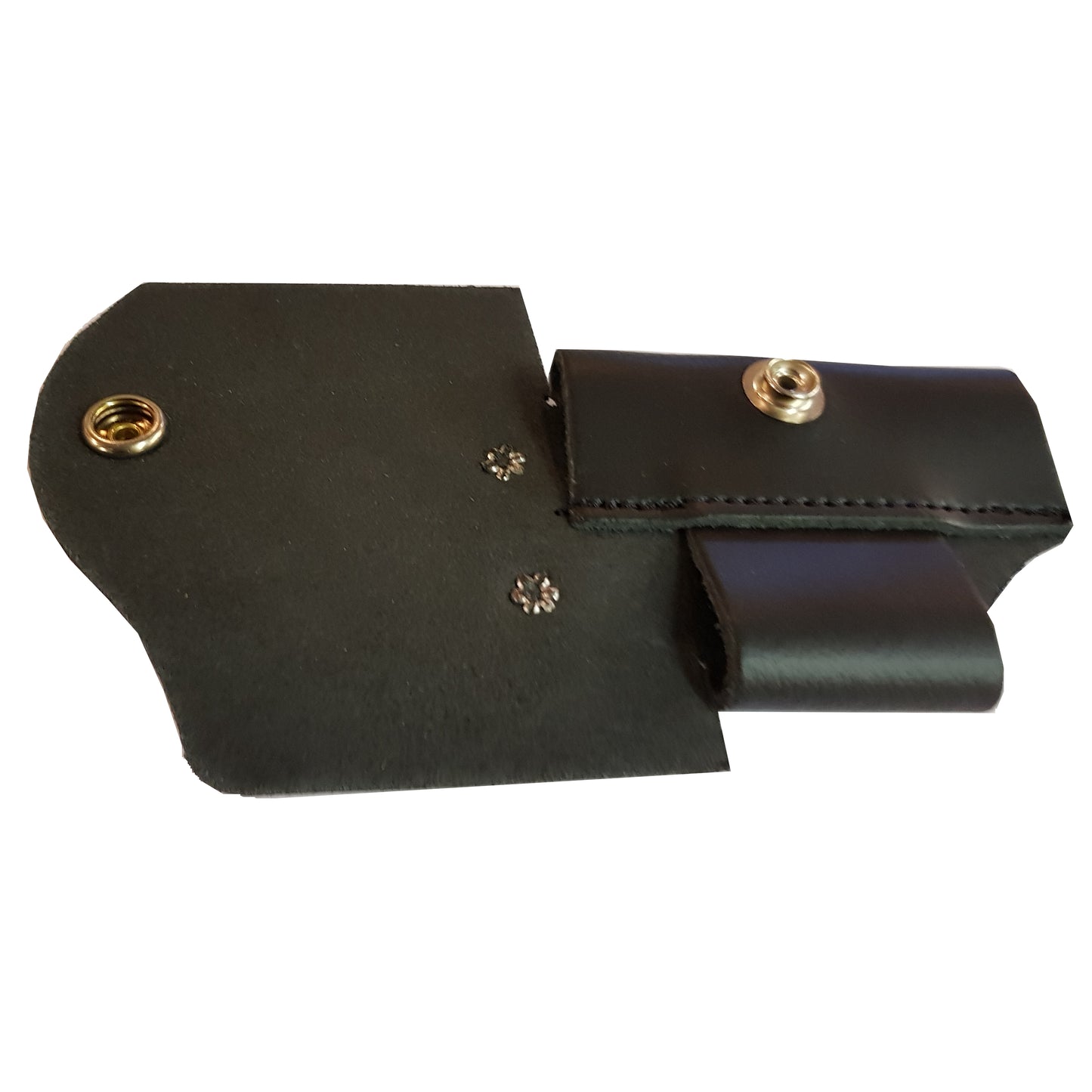 Open black leather traction key holder with press stud
