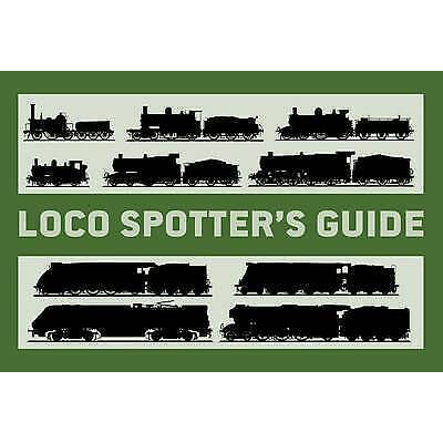 Green landscape shaped book with silhouettes of locomotives through the ages starting with The Rocket. Loco Spotter's Guide printed in white across middle.
