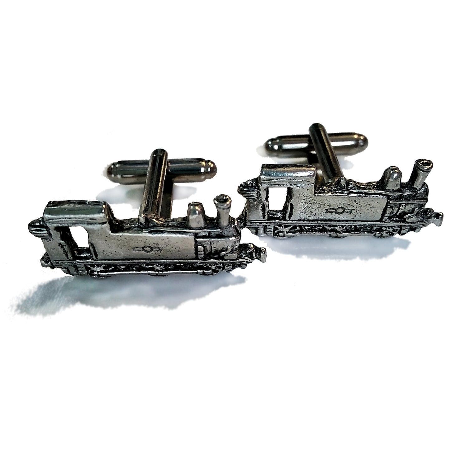 Pewter steam locomotive cufflinks.