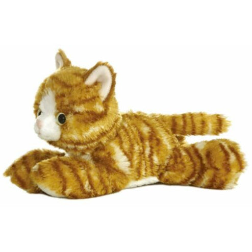 Ginger striped soft toy cat.